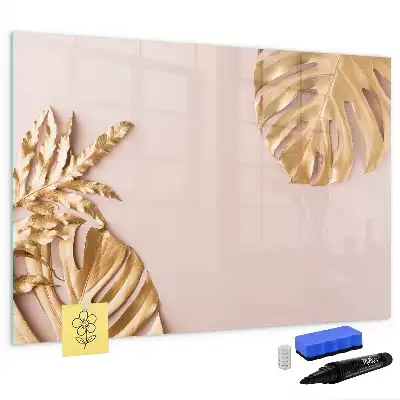 Pizarra magnética de pared con rotulador diseño de hojas tropicales doradas