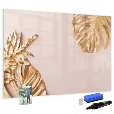 Pizarra magnética de pared con rotulador diseño de hojas tropicales doradas