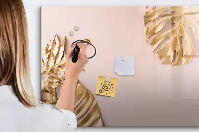 Pizarra magnética de pared con rotulador diseño de hojas tropicales doradas