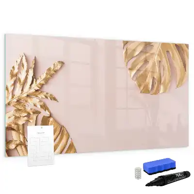 Pizarra magnética de pared con rotulador diseño de hojas tropicales doradas