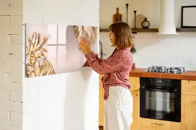 Pizarra magnética de pared con rotulador diseño de hojas tropicales doradas