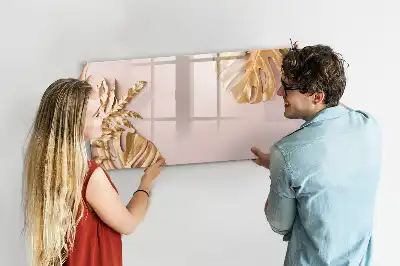 Pizarra magnética de pared con rotulador diseño de hojas tropicales doradas