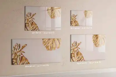 Pizarra magnética de pared con rotulador diseño de hojas tropicales doradas