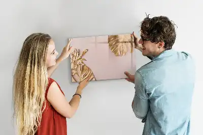 Pizarra magnética de pared con rotulador diseño de hojas tropicales doradas