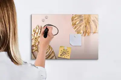 Pizarra magnética de pared con rotulador diseño de hojas tropicales doradas