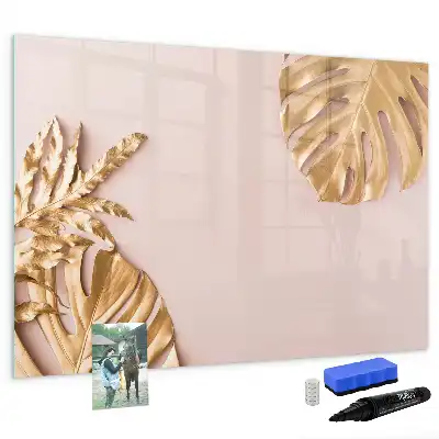 Pizarra magnética de pared con rotulador diseño de hojas tropicales doradas