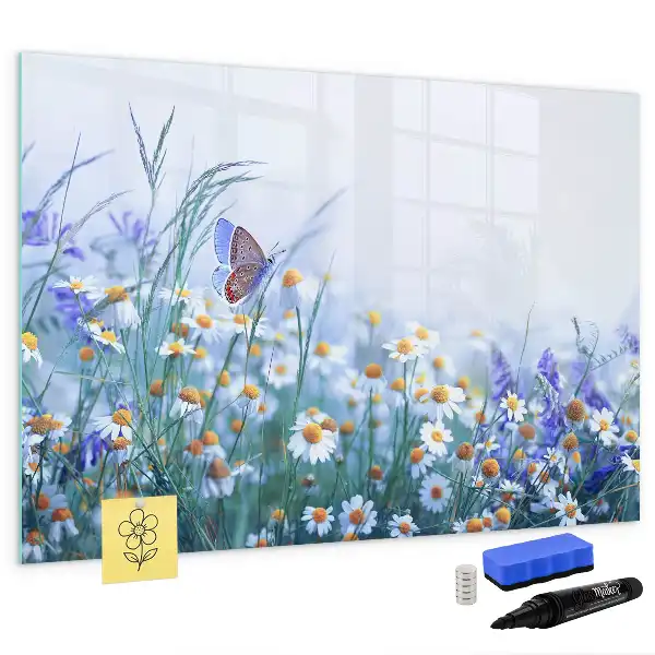 Pizarra magnética de pared diseño mariposa en el prado con rotulador incluido