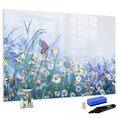 Pizarra magnética de pared diseño mariposa en el prado con rotulador incluido