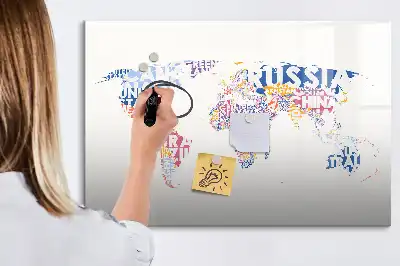 Pizarra de cristal magnética borrable diseño de mapa del mundo