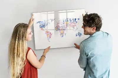 Pizarra de cristal magnética borrable diseño de mapa del mundo