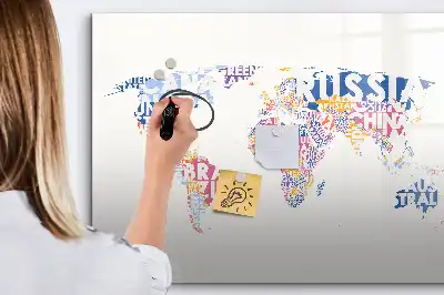 Pizarra de cristal magnética borrable diseño de mapa del mundo