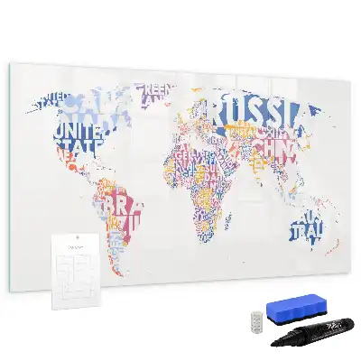 Pizarra de cristal magnética borrable diseño de mapa del mundo