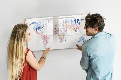 Pizarra de cristal magnética borrable diseño de mapa del mundo