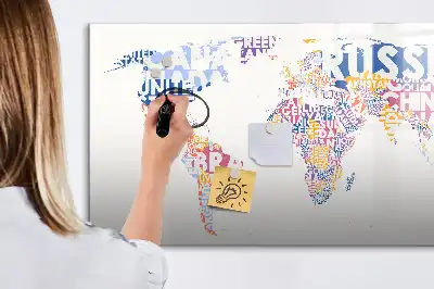 Pizarra de cristal magnética borrable diseño de mapa del mundo