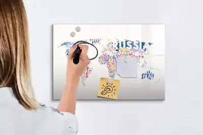 Pizarra de cristal magnética borrable diseño de mapa del mundo