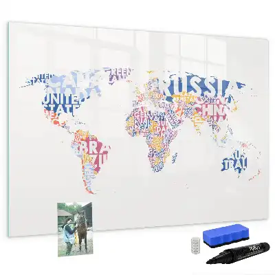 Pizarra de cristal magnética borrable diseño de mapa del mundo