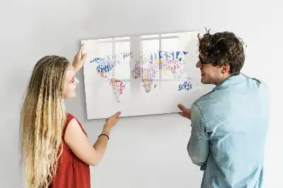 Pizarra de cristal magnética borrable diseño de mapa del mundo