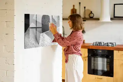 Pizarra borrable de cristal con imanes diseño con abstracción de triángulos