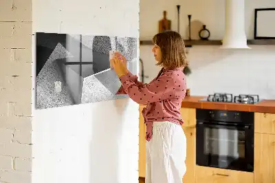 Pizarra borrable de cristal con imanes diseño con abstracción de triángulos