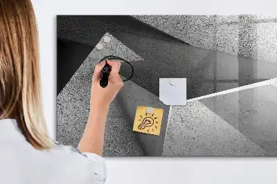Pizarra borrable de cristal con imanes diseño con abstracción de triángulos
