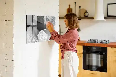 Pizarra borrable de cristal con imanes diseño con abstracción de triángulos