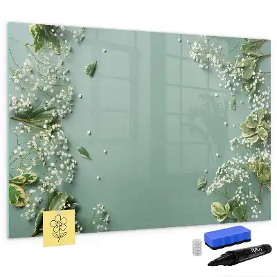 Pizarra borrable de cristal con imanes diseño de flores delicadas