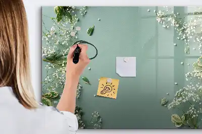 Pizarra borrable de cristal con imanes diseño de flores delicadas