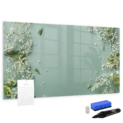 Pizarra borrable de cristal con imanes diseño de flores delicadas