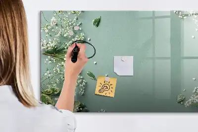 Pizarra borrable de cristal con imanes diseño de flores delicadas
