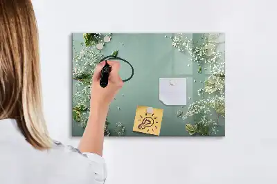 Pizarra borrable de cristal con imanes diseño de flores delicadas