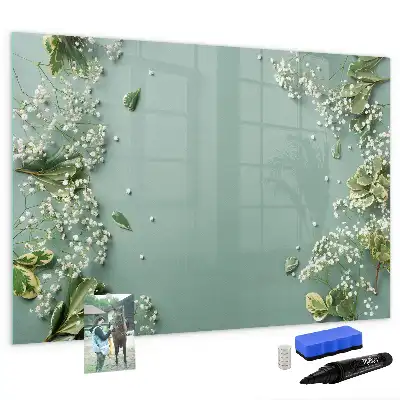 Pizarra borrable de cristal con imanes diseño de flores delicadas