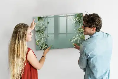 Pizarra borrable de cristal con imanes diseño de flores delicadas
