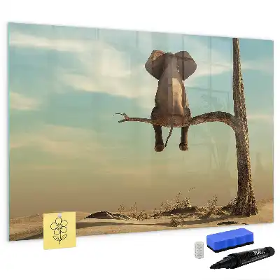 Pizarra magnética de pared con diseño de elefante en el árbol y rotulador