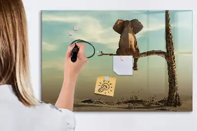 Pizarra magnética de pared con diseño de elefante en el árbol y rotulador