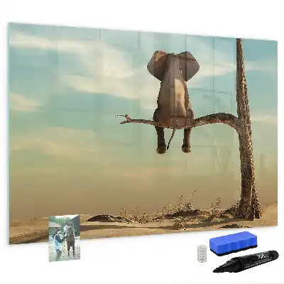 Pizarra magnética de pared con diseño de elefante en el árbol y rotulador