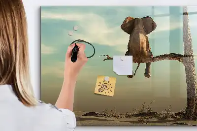 Pizarra magnética de pared con diseño de elefante en el árbol y rotulador