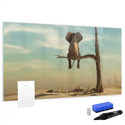 Pizarra magnética de pared con diseño de elefante en el árbol y rotulador