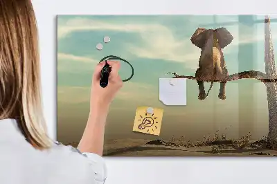 Pizarra magnética de pared con diseño de elefante en el árbol y rotulador