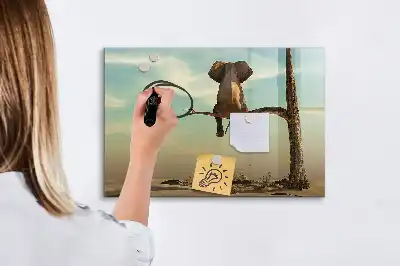 Pizarra magnética de pared con diseño de elefante en el árbol y rotulador