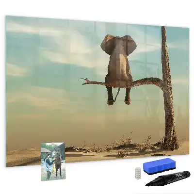 Pizarra magnética de pared con diseño de elefante en el árbol y rotulador