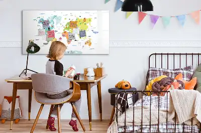 Pizarra de cristal borrable con imanes con diseño de mapa del mundo con animales