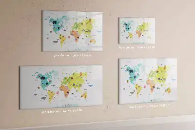 Pizarra de cristal borrable con imanes con diseño de mapa del mundo con animales