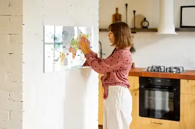 Pizarra de cristal borrable con imanes con diseño de mapa del mundo con animales