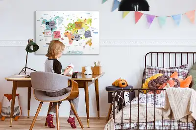Pizarra de cristal borrable con imanes con diseño de mapa del mundo con animales