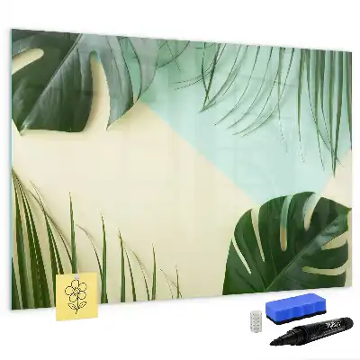 Pizarra de cristal borrable con imanes diseño de hojas de monstera