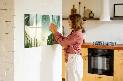 Pizarra de cristal borrable con imanes diseño de hojas de monstera