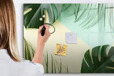 Pizarra de cristal borrable con imanes diseño de hojas de monstera