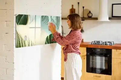 Pizarra de cristal borrable con imanes diseño de hojas de monstera