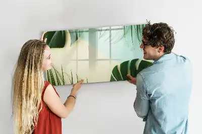 Pizarra de cristal borrable con imanes diseño de hojas de monstera