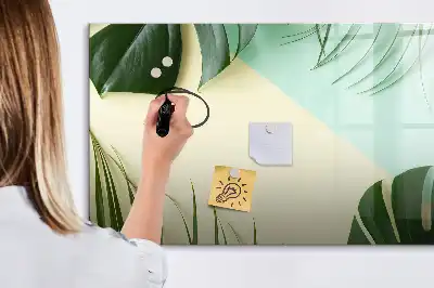 Pizarra de cristal borrable con imanes diseño de hojas de monstera
